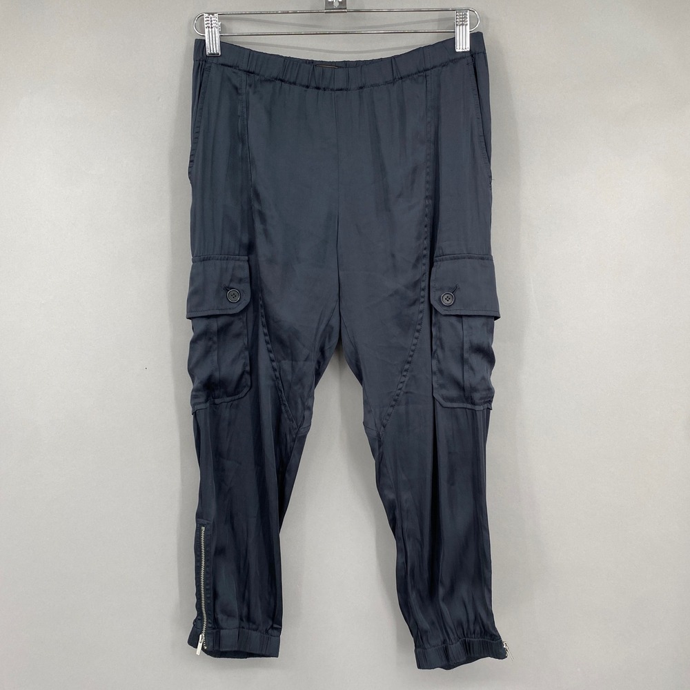 BCBGMAXAZRIA Cargo Jogger Pants Women Small Navy Blue Ankle Zip Y2K Satin
